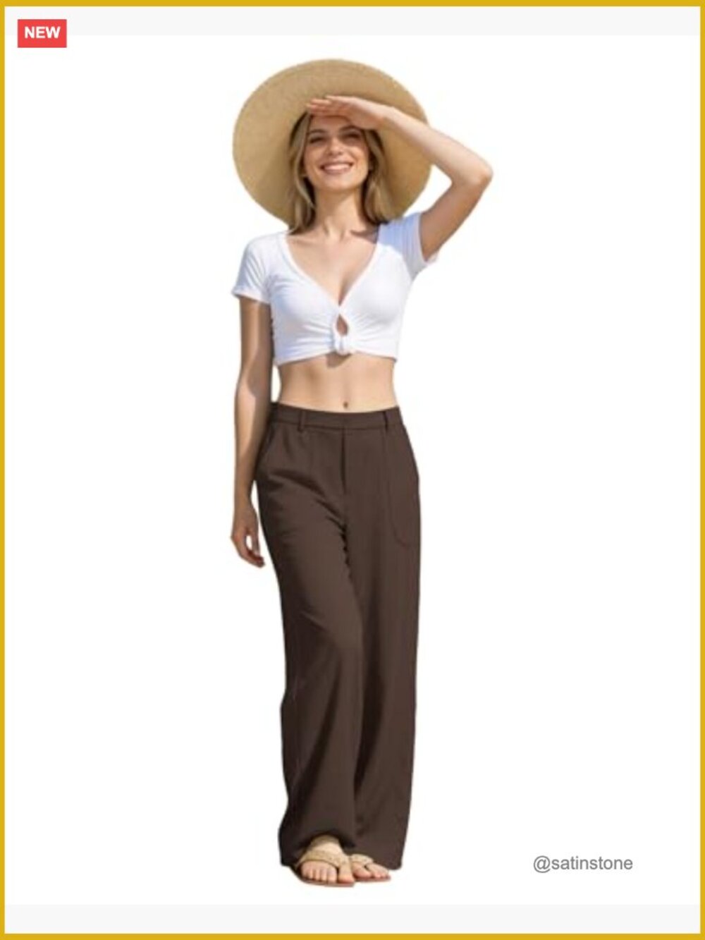 High Waisted Wide Leg Linen Cotton Blend Pants Pull On - Picture 5 of 7